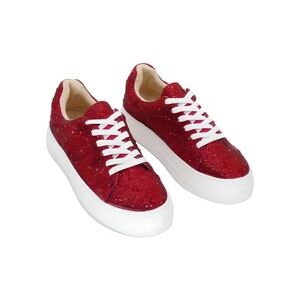 Betsey Johnson Womens Sidney Lace Up Sneakers Red Rhinestone Size 8.5M